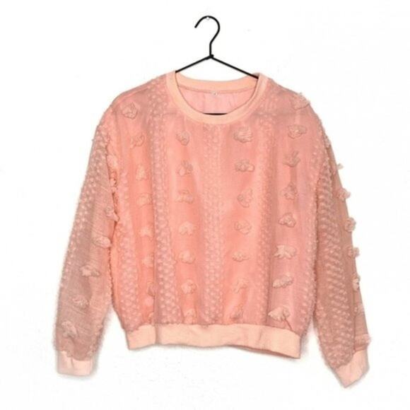 Textured Chiffon Pom-Pom Top Pastel Baby Pink size Medium - Picture 1 of 5
